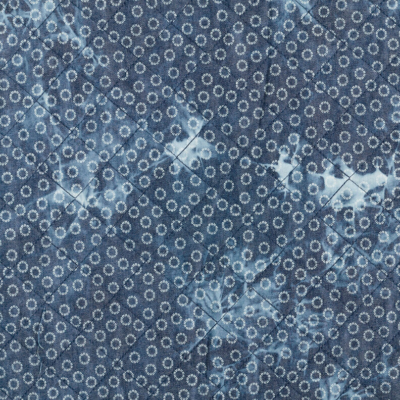 Tissu chambray matelassé Fleur en batik – bleu jean,  image number 6