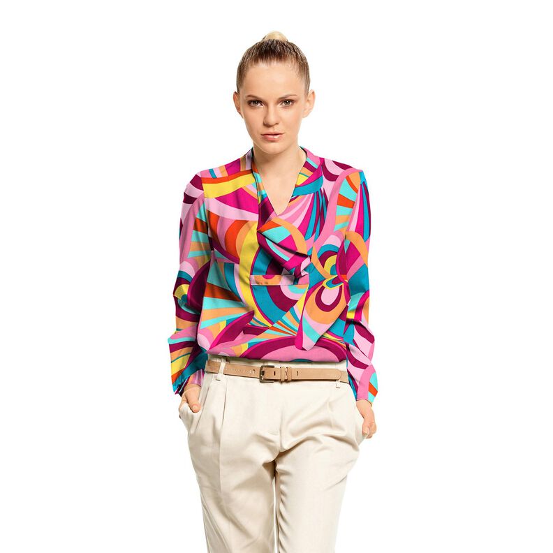 Voile de viscose-coton avec boucles abstraites – violet pastel/bleu aqua,  image number 5