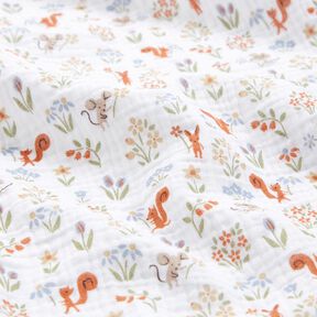 Tissu double gaze de coton Écureuil et souris – blanc, 