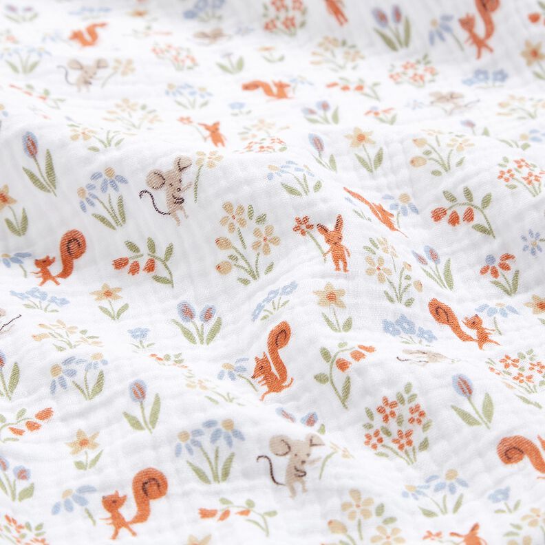 Tissu double gaze de coton Écureuil et souris – blanc,  image number 2