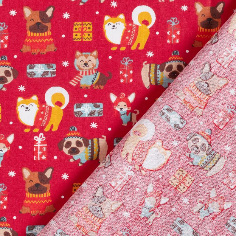Tissu en coton Cretonne Chiens à Noël – rouge,  image number 4