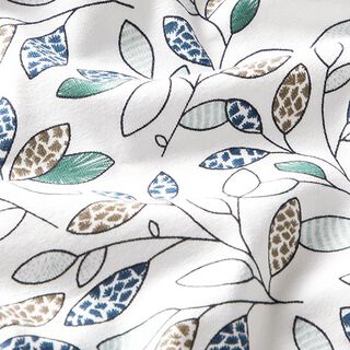 Jersey de coton bio Rameaux de feuilles abstraites – écru/bleu, 