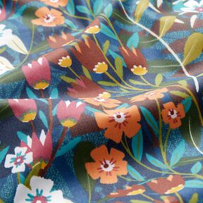 Coton enduit m&eacute;lange de fleurs &ndash; p&eacute;trole/bordeaux, 