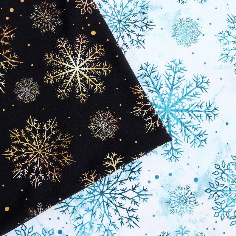 French Terry Cristaux de neige pour Noël | Glitzerpüppi – bleu ciel/pétrole légère, image number 5