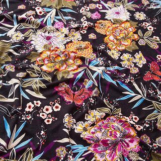 Jersey viscose bouquet de fleurs – noir, 