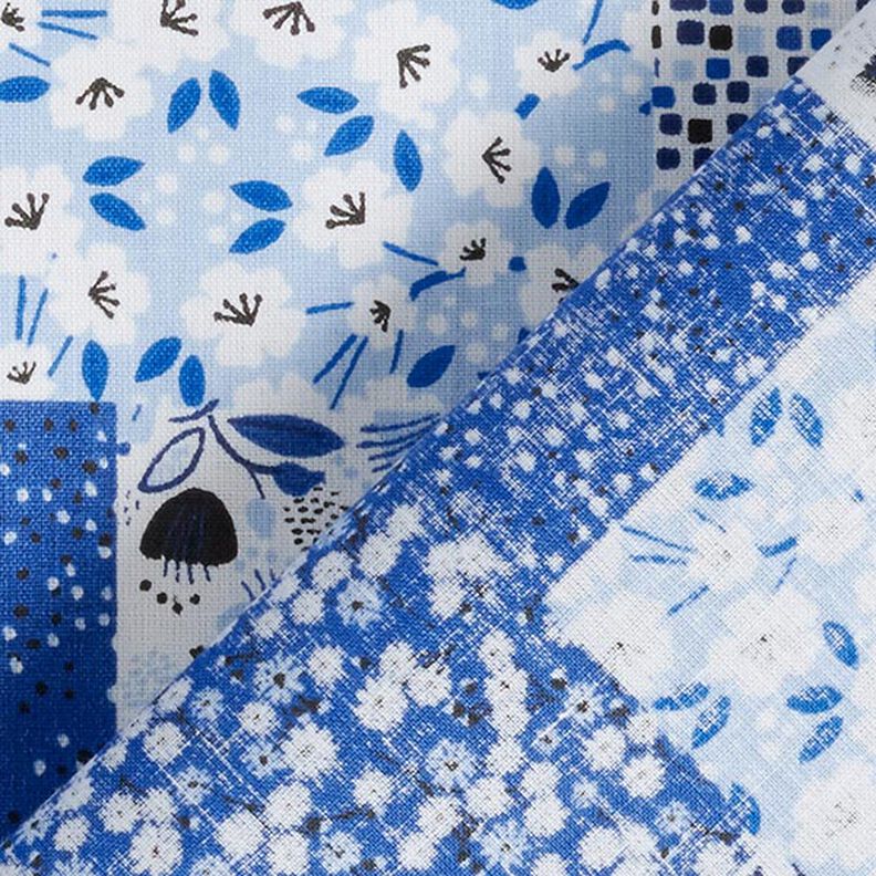 Tissu en coton Cretonne look patchwork – blanc/bleu,  image number 3