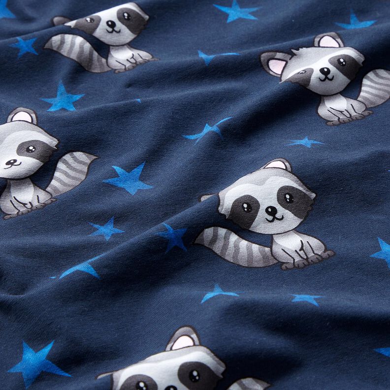 Jersey coton Raton laveur et étoiles | Glitzerpüppi – bleu nuit/argent, image number 2