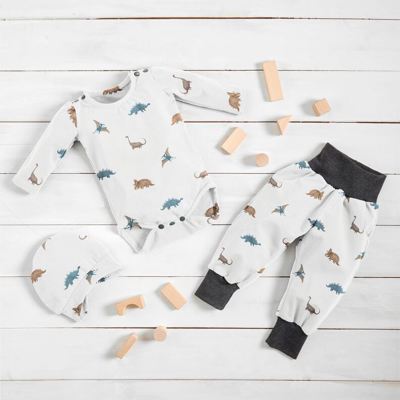 GOTS Jersey coton Joyeux dinosaures Impression numérique – ivoire,  image number 6
