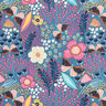Tissu en coton Cretonne Papillons et fleurs – gris bleu/rose vif,  thumbnail number 1