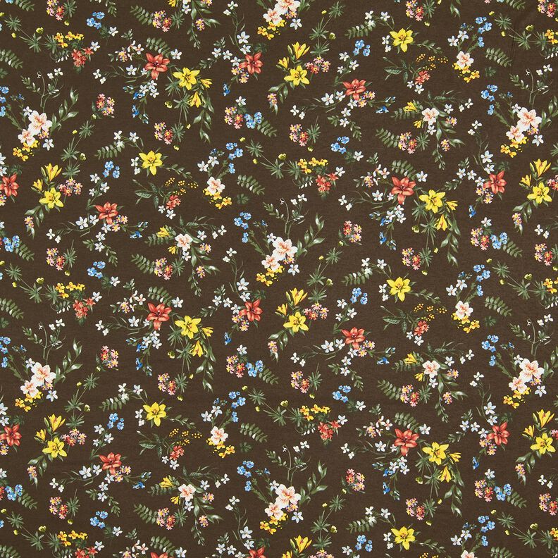 Jersey viscose Petites fleurs – marron foncé/rouge feu,  image number 1