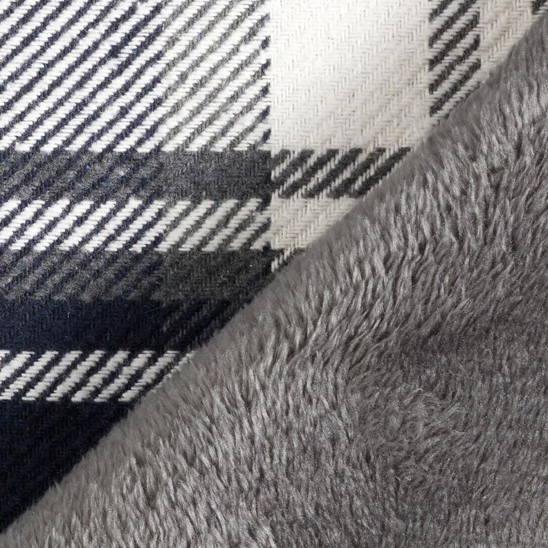Tissu de manteau à carreaux avec envers fourrure – bleu nuit/gris schiste, image number 4