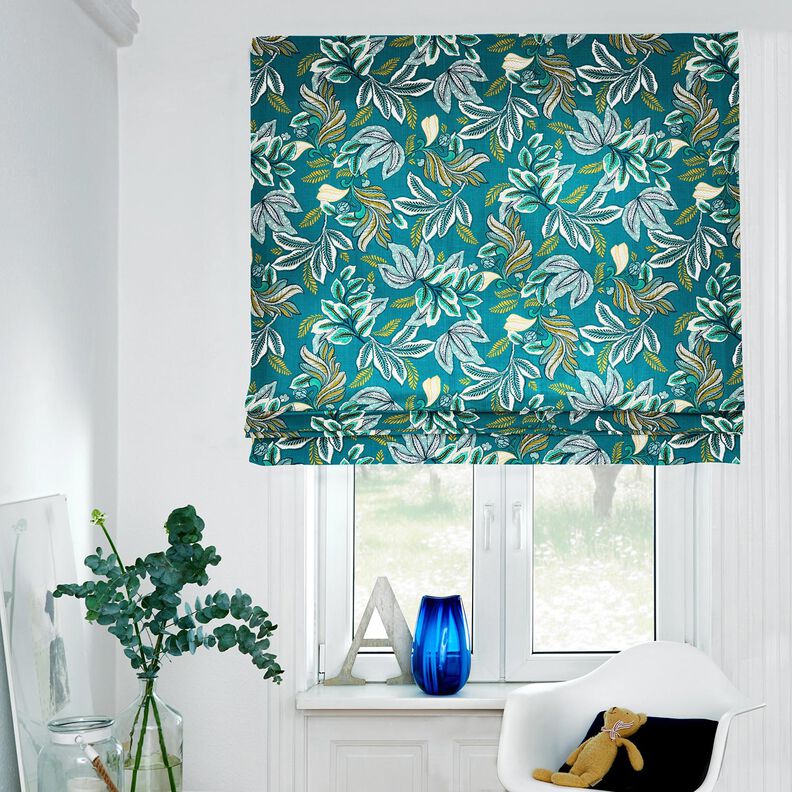 Tissu de décoration Panama Feuilles entrelacées – pétrole/moutarde,  image number 6