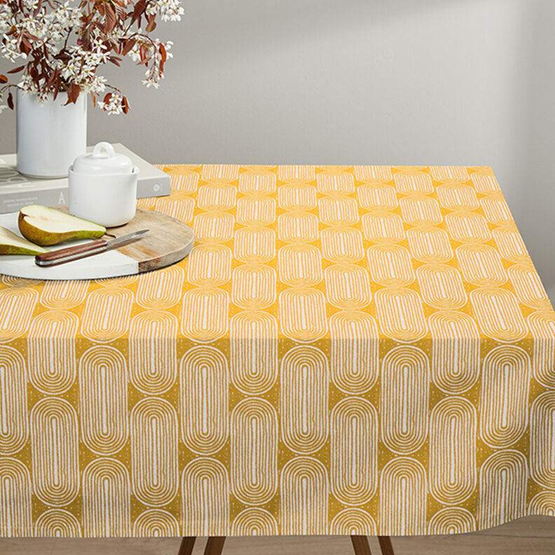 Tissu de décoration Semi-panama Arcs – jaune curry/nature,  image number 6