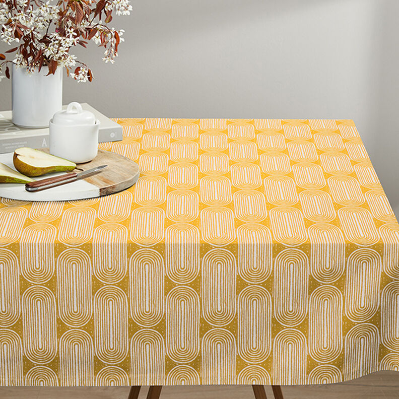Tissu de décoration Semi-panama Arcs – jaune curry/nature,  image number 6