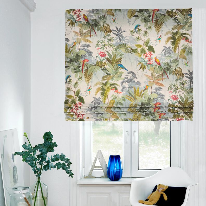 Tissu de décoration Semi-panama Jungle exotique – nature/pin foncé,  image number 6