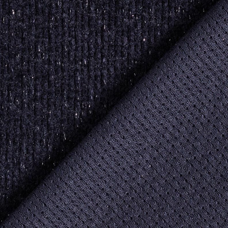Chenille Jacquard maille Paillettes – bleu noir/argent métallisé,  image number 3