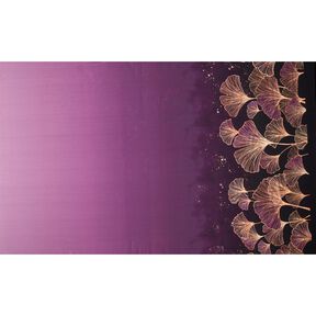 Jersey coton Tissu pour bordure Feuilles de ginkgo dorées | Glitzerpüppi – prune/raisin, 