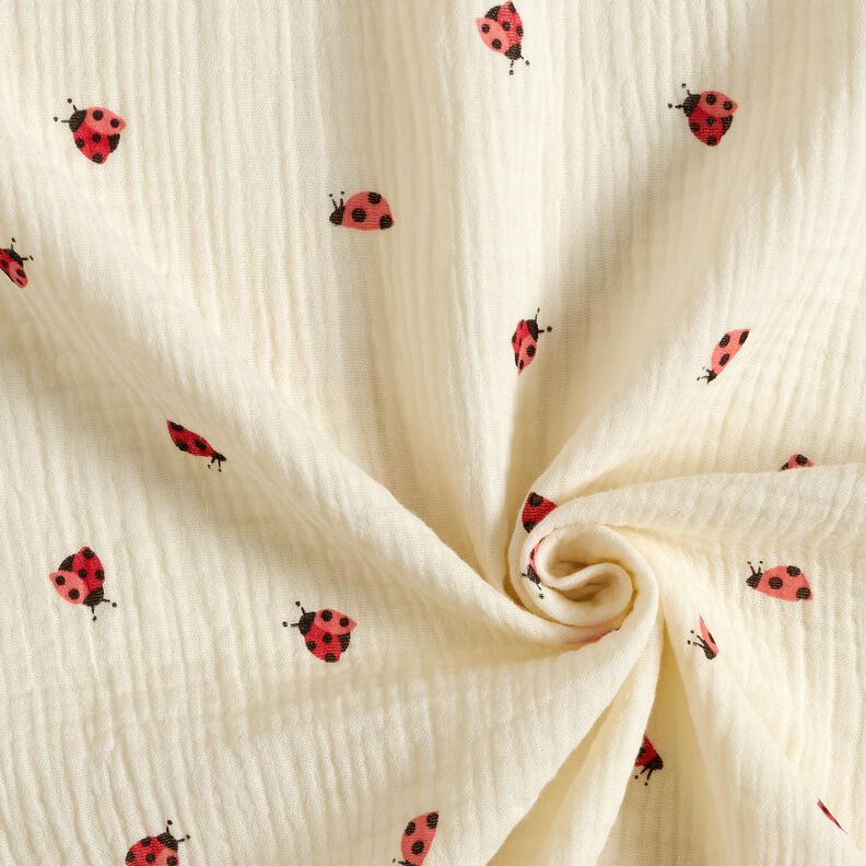 Tissu double gaze de coton Jolies coccinelles – écru,  image number 3