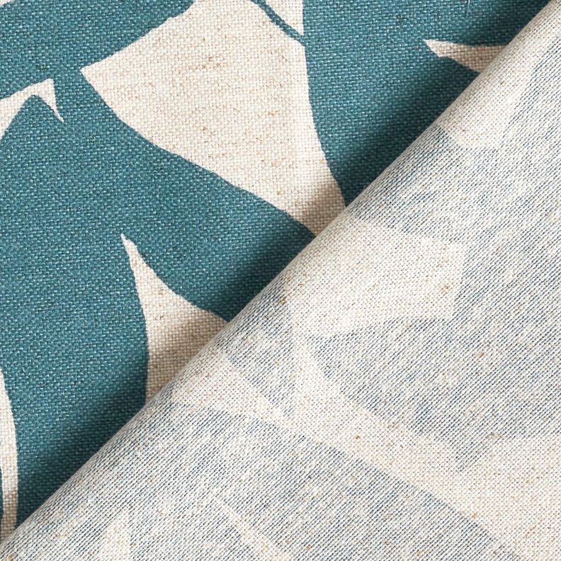 Tissu de décoration Semi-panama Feuilles sobres – bleu océan/nature, image number 4