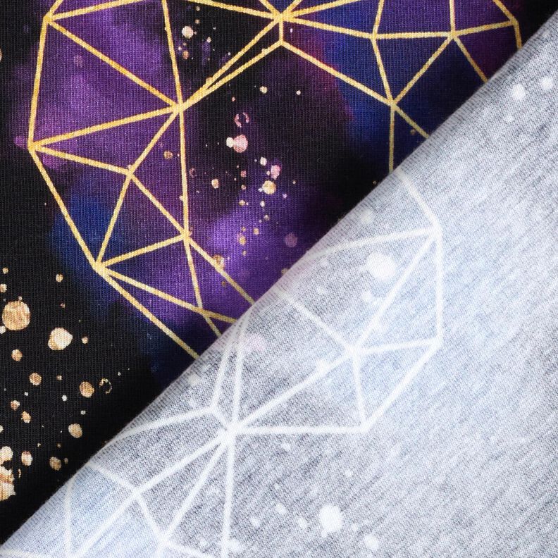 Jersey coton Coeurs en origami avec paillettes dorées | Glitzerpüppi – noir/lilas,  image number 4