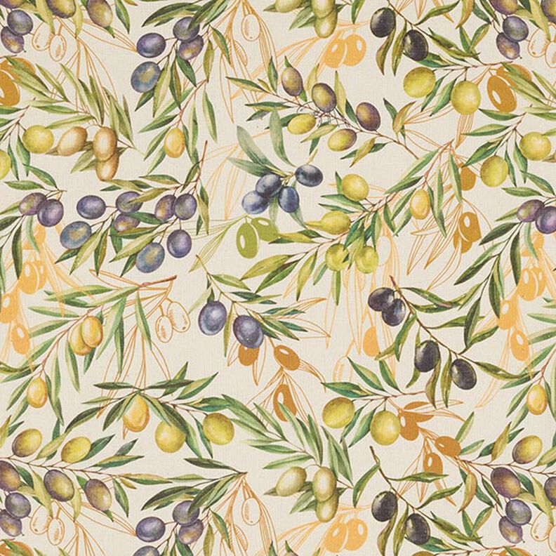 Tissu de décoration Semi-panama rameaux d'olivier recyclé – beige clair,  image number 1