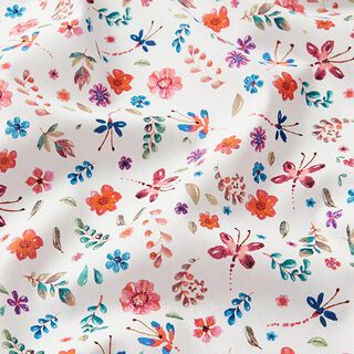 Popeline coton petites fleurs et papillons Impression numérique  – blanc, 