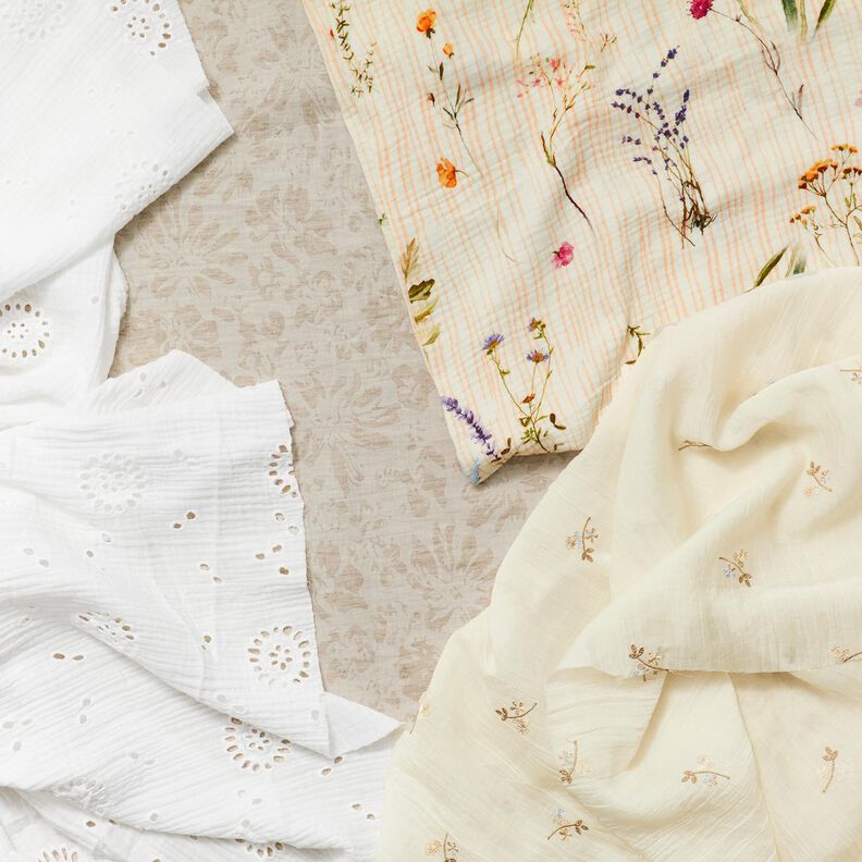 Tissu double gaze de coton Dentelle brodée Fleurs – blanc,  image number 5