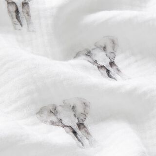 GOTS Tissu double gaze de coton Éléphant Impression numérique – blanc, 