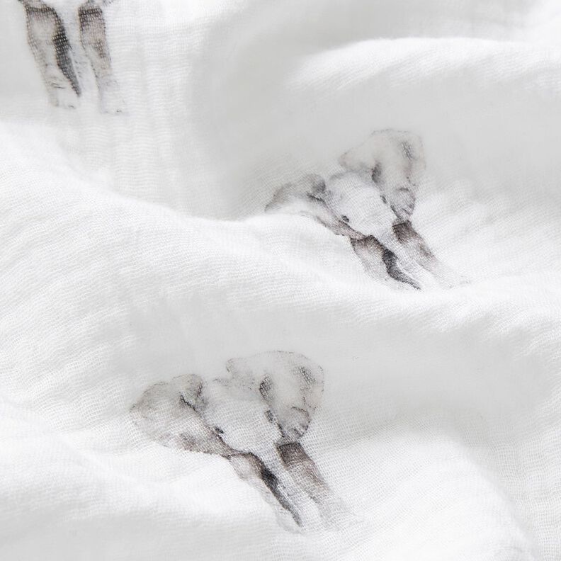 GOTS Tissu double gaze de coton Éléphant Impression numérique – blanc,  image number 2