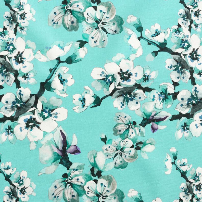 Tissu d’extérieur Canvas Fleurs de cerisier – bleu aqua,  image number 1
