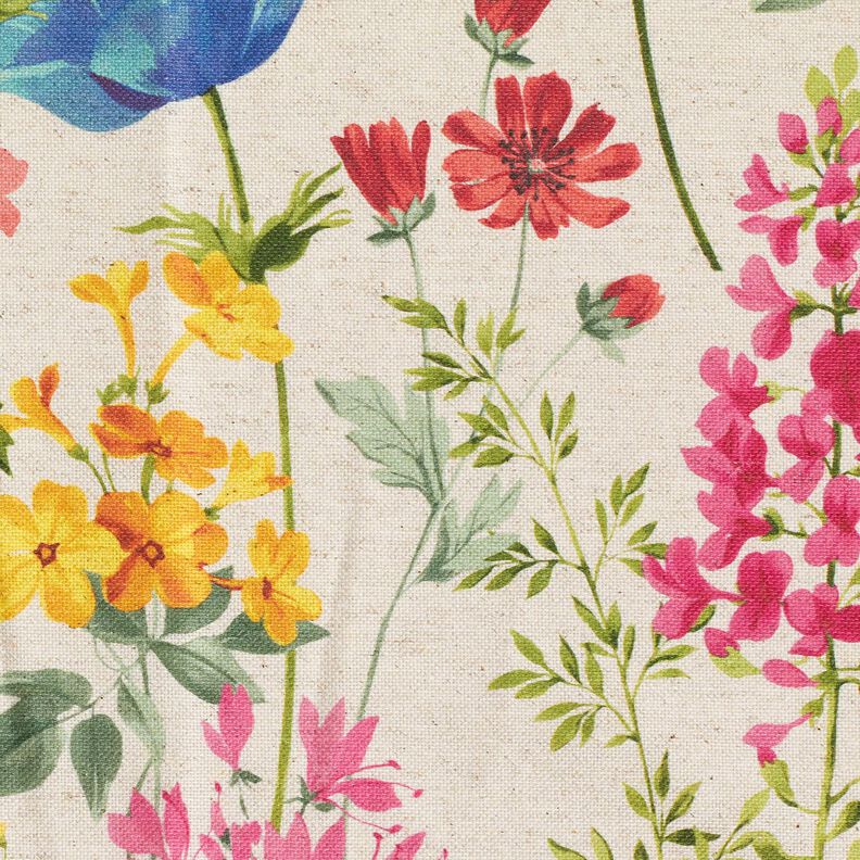 Tissu de décoration Semi-panama Wiesenblumen – nature/framboise, image number 5