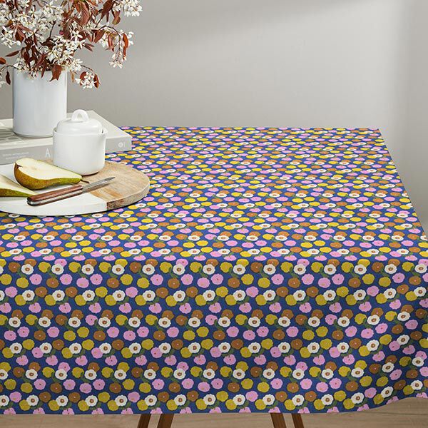 Tissu en coton Cretonne Fleurs rondes – jaune soleil/bleu,  image number 7