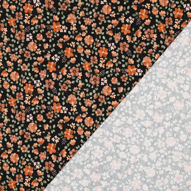 GOTS Jersey coton Fleurs d'automne Impression numérique – noir/orange pêche,  image number 3