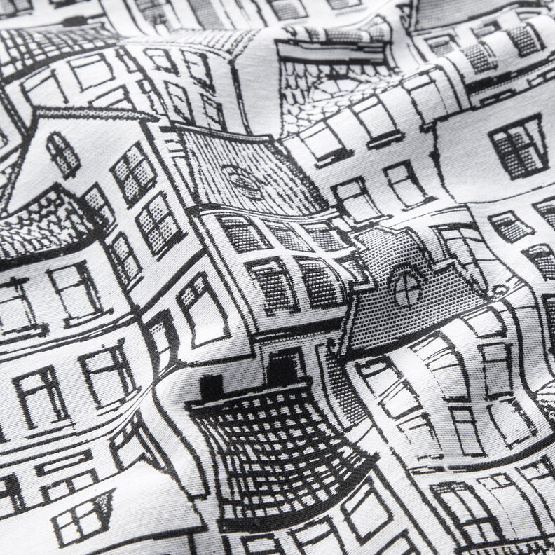 Tissu de décoration Jacquard Village au trait – noir/blanc, image number 2