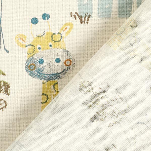 GOTS Tissu en coton cretonne animaux de la savane mignons – blanc,  image number 4