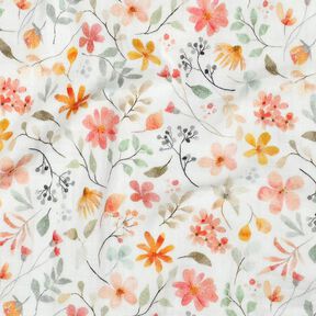 Tissu double gaze de coton Pré fleuri coloré Impression numérique | Poppy Fabrics – ivoire/orange, 