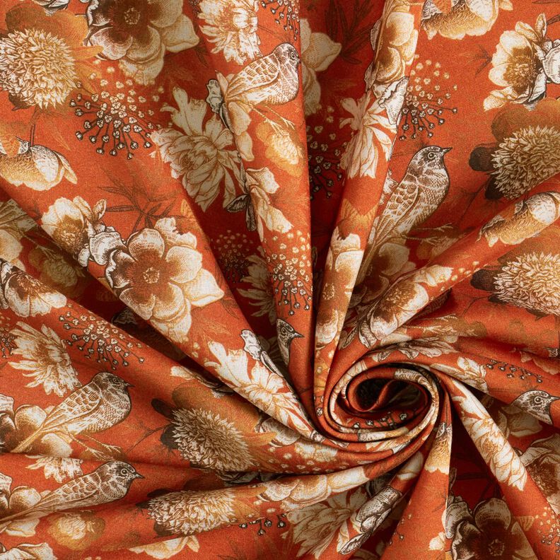 Tissu viscose Oiseaux et roses sauvages – terre cuite/caramel, image number 3