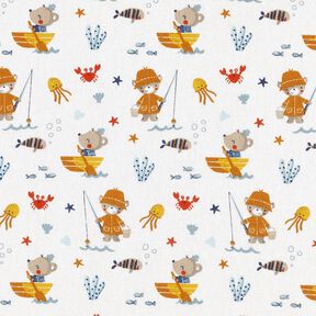 Popeline coton Ours et souris au bord de la mer – blanc, 