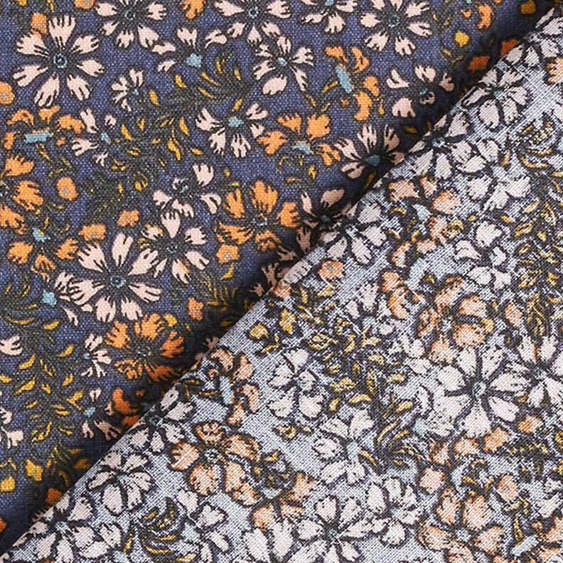 Tissu en coton Cretonne Millefleurs et branches – bleu marine,  image number 4