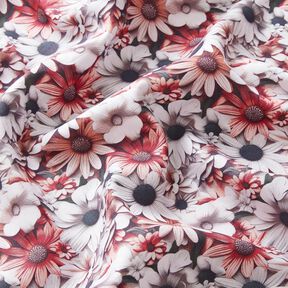 Tissu viscose Mer de marguerites – blanc/pourpre, 