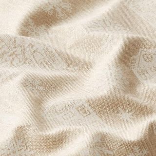Tissu de décoration Semi-panama Maisons en hiver scintillantes – blanc/nature, 