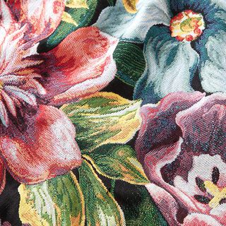 Tissu de décoration Gobelin Fleurs – noir/vert, 