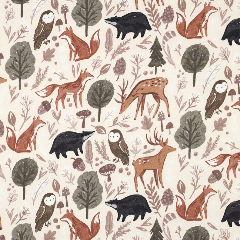 Sweatshirt gratté Animaux dans la forêt Impression numérique | Poppy Fabrics – écru, image number 1