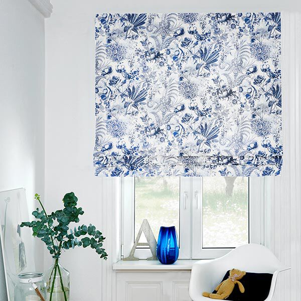 Tissu de décoration Canvas fleurs opulentes 280 cm – bleu roi/blanc,  image number 7