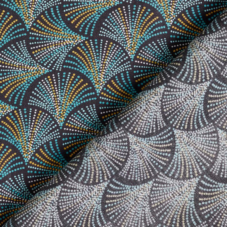 Tissu viscose Éventails rétro – bleu nuit/turquoise, image number 4