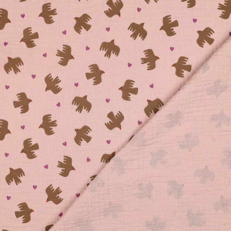 GOTS Tissu double gaze de coton Oiseaux et coeurs | Poppy Fabrics – vieux rose, image number 5