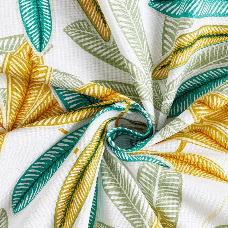 Tissu de décoration Semi-panama Feuilles colorées – blanc/vert émeraude,  image number 3