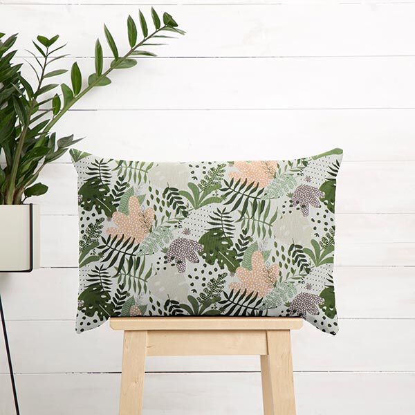 Tissu en coton Cretonne plantes de la jungle abstraites – blanc/vert,  image number 8