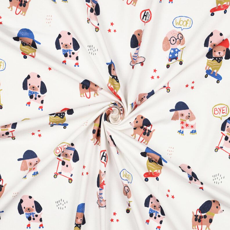 Jersey coton chien patineur Impression numérique | Poppy Fabrics – ivoire/or rose,  image number 3
