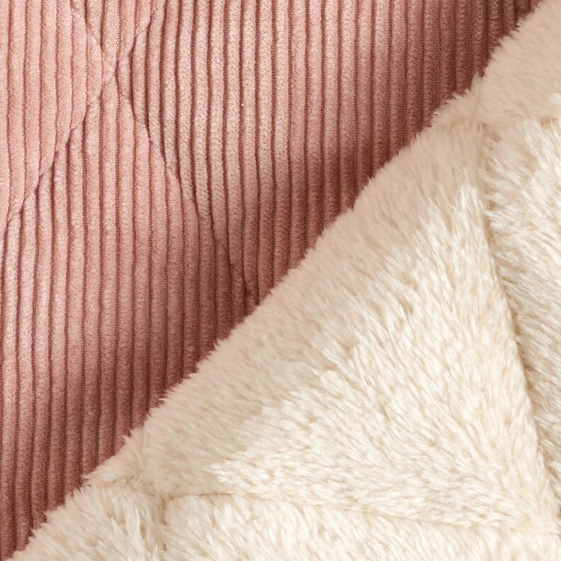 Tissu matelassé Velours côtelé à losanges avec envers fourrure – vieux rose,  image number 5